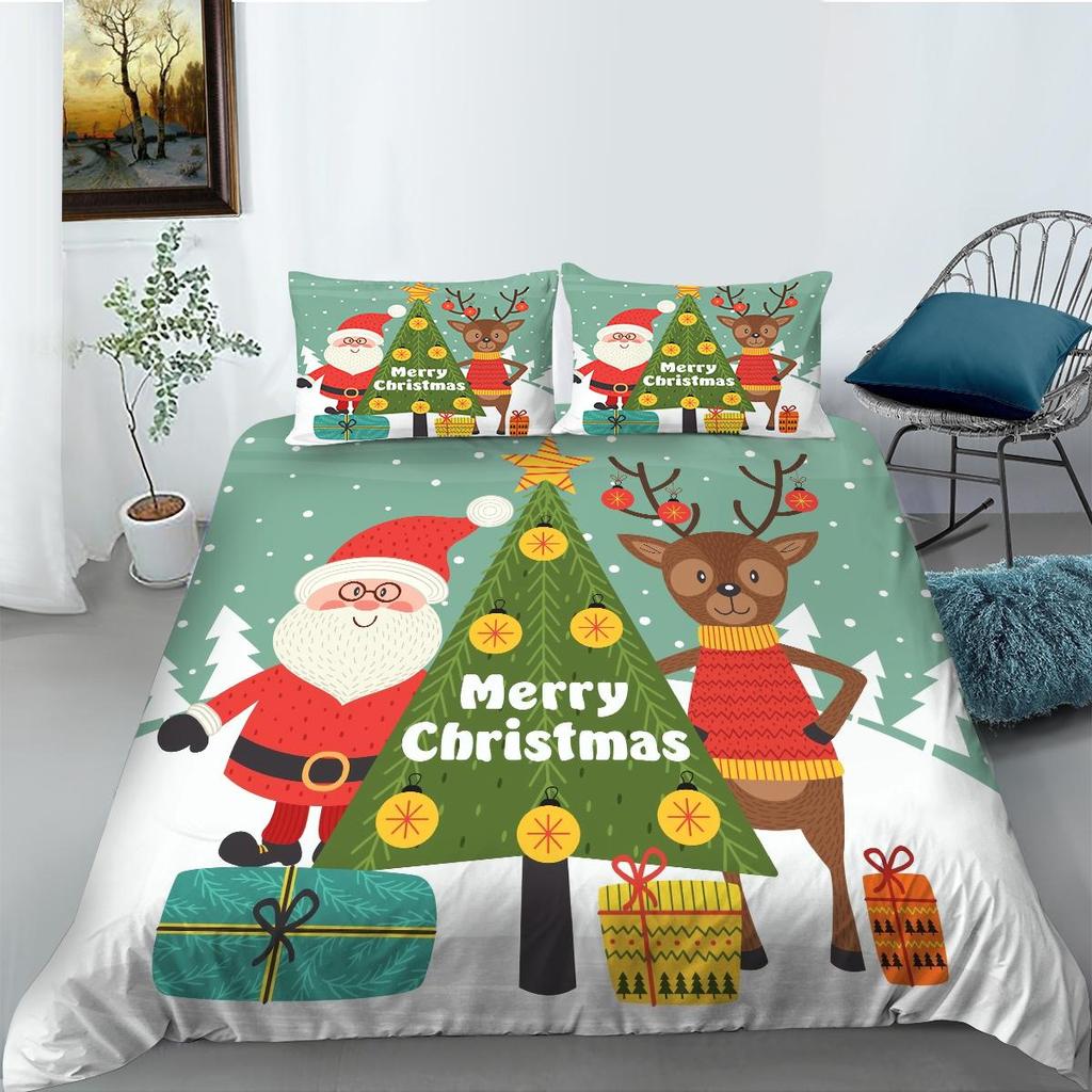 Christmas Home Bedding Set Santa Claus Pattern Bedding Set Bedding Set Quilt Cover Pillow Case Single/Double Bed 2/3 Bedroom Decoration