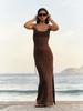 EDOLYNSA Sexy Knit Cut Out Tassel Spaghetti Strap Bodycon Beach Maxi Dress Summer Women's Holiday Club Party Outfit Swimsuit Cover Up K10
