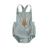 Baby Easter Romper Sleeveless Square Neck Bunny Embroidery Bodysuit Newborn Overalls