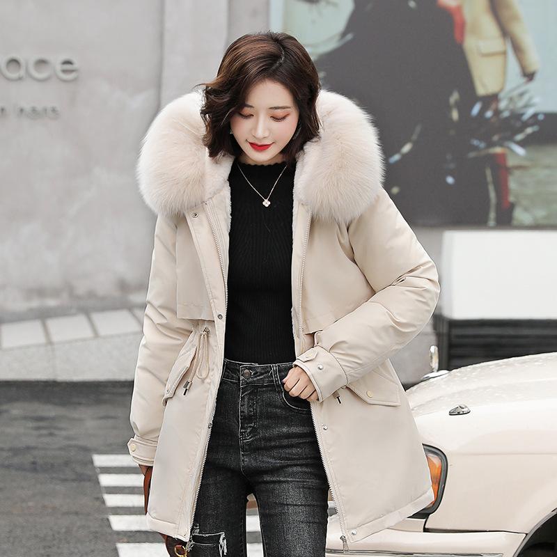 Women's Winter Plus Velvet Jacket Mid-length Korean Version of The Loose Big Fur Collar Fashion Thick Cotton Jacket
