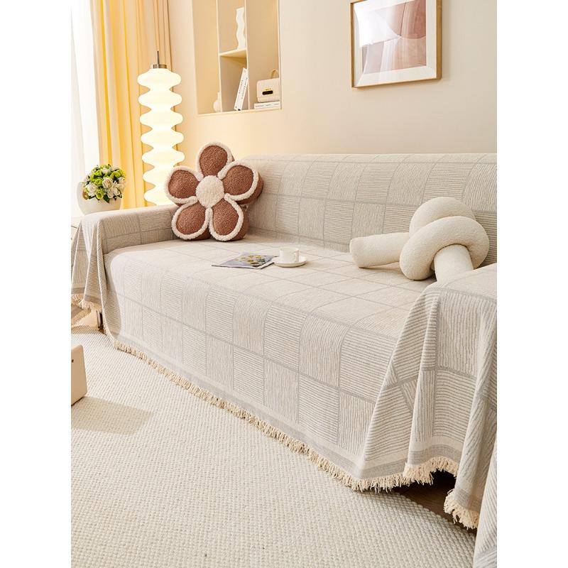 Chenille One-Piece Plaid Sofa Towel Modern Simple Non-Slip Sofa Cushion One-Piece All-Inclusive Cover Cloth Blanket Cover