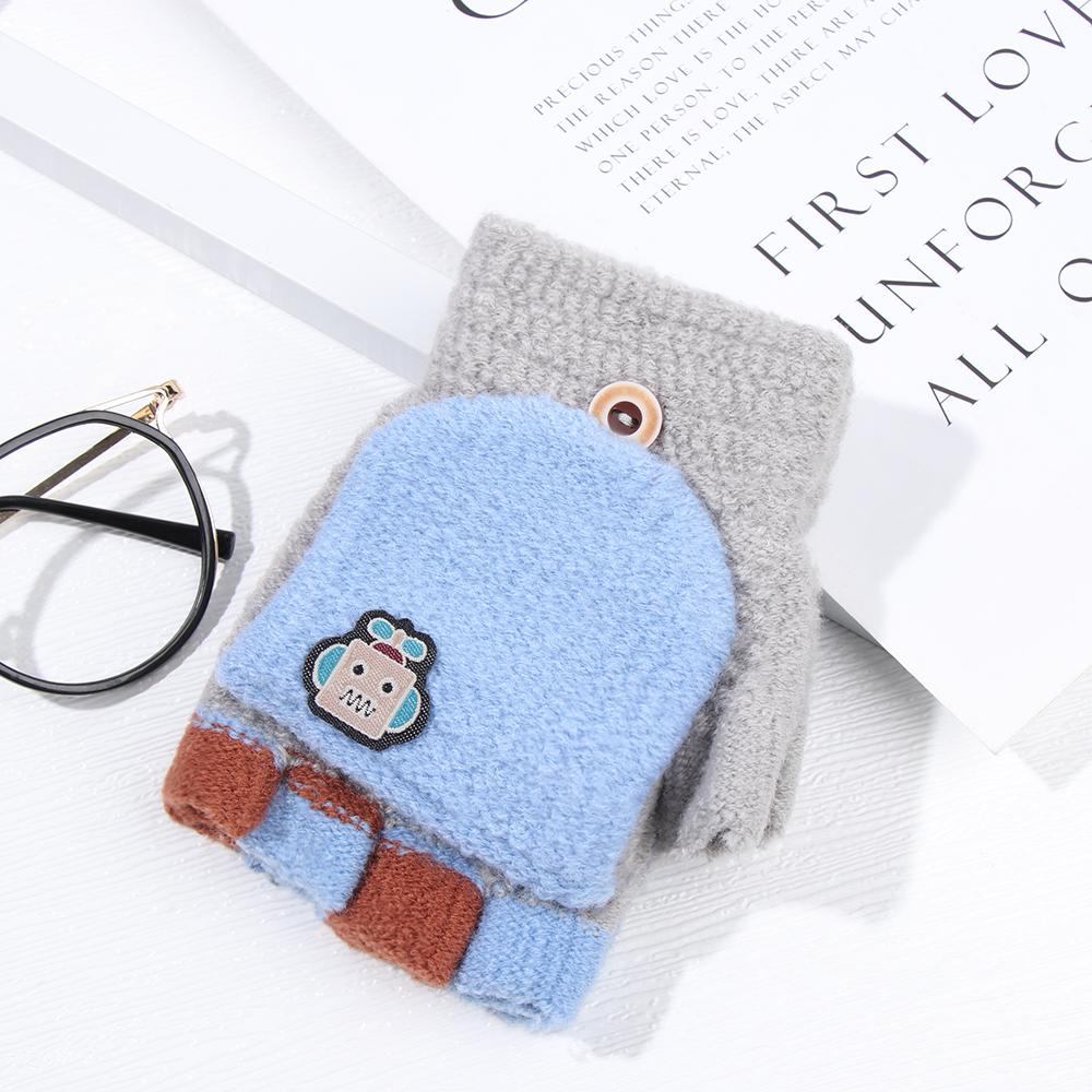 Cover Students Children Winter Warm Mittens Half-finger Gloves Knitted Glove Thickening Gloves