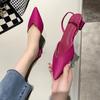 Модная женская новая 2025 летняя простая обувь-лодочки с острым носком на шпильке, с тонкими ремешками, модная одинарная обувь, подкладка из микрофибры, резиновая подошва