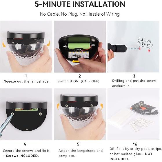 Exterior Light 4-Pack Solar Deck Fence Light Outdoor Waterproof Wall Mount Lamp Semi Circle Shadow LED NightLight for Stairs, Front Door, Yard,