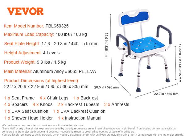SucceBuy Поворотный стул для душа, регулируемый на 360 градусов, с подлокотниками и спинкой для душа или ванны, нескользящий для пожилых и инвалидов