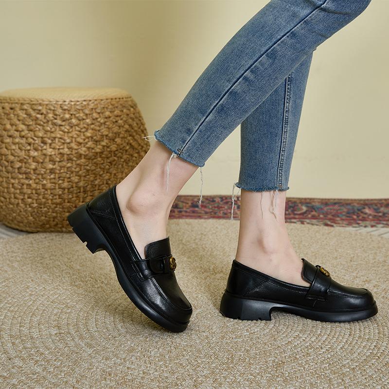 Первый слой коровьей кожи ретро камелия мягкая подошва кожаные лоферы женские корейская версия на одном педале маленькие кожаные туфли натуральная кожа туфли для мамы