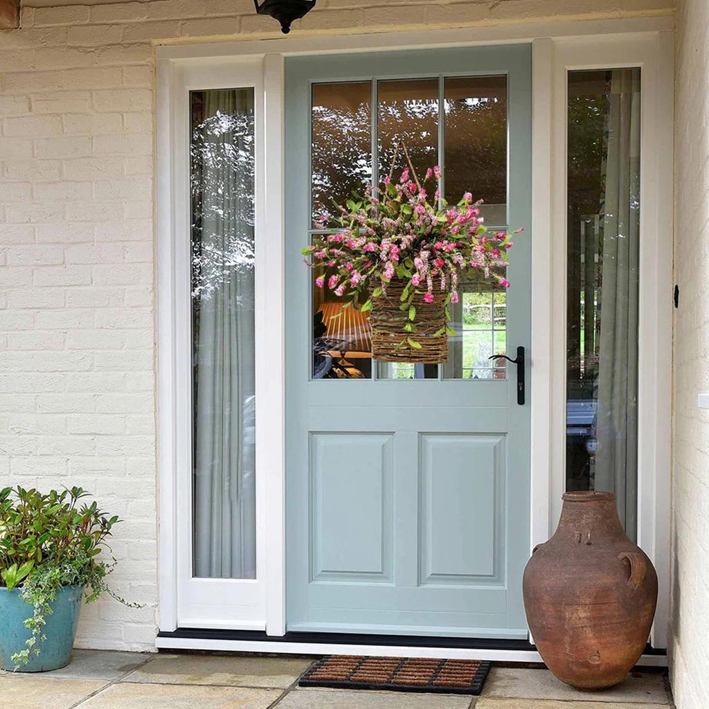 Door Hanger Basket Decorative Door Hanging Basket Wreath Front Door Artificial Wildflowers Basket for Home Wedding