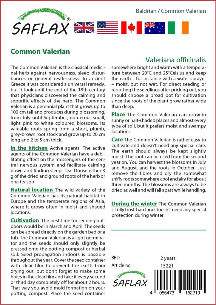 SAFLAX Garden in the Bag - Валериана обыкновенная - 200 семян - С субстратом в подходящем стоячем пакете - Valeriana officinalis