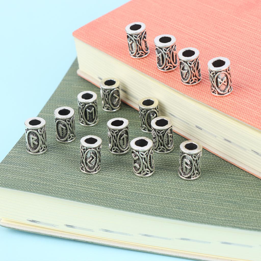 48 шт./компл. Рунические бусины для бороды викингов, бусины-трубки для волос, бусины для дредов, бусины для волос