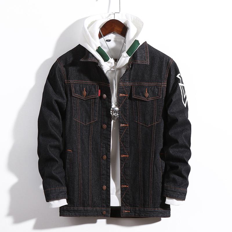 Модная мужская куртка больших размеров на осень и зиму с принтом свободного покроя с эластичной джинсовой курткой с принтом