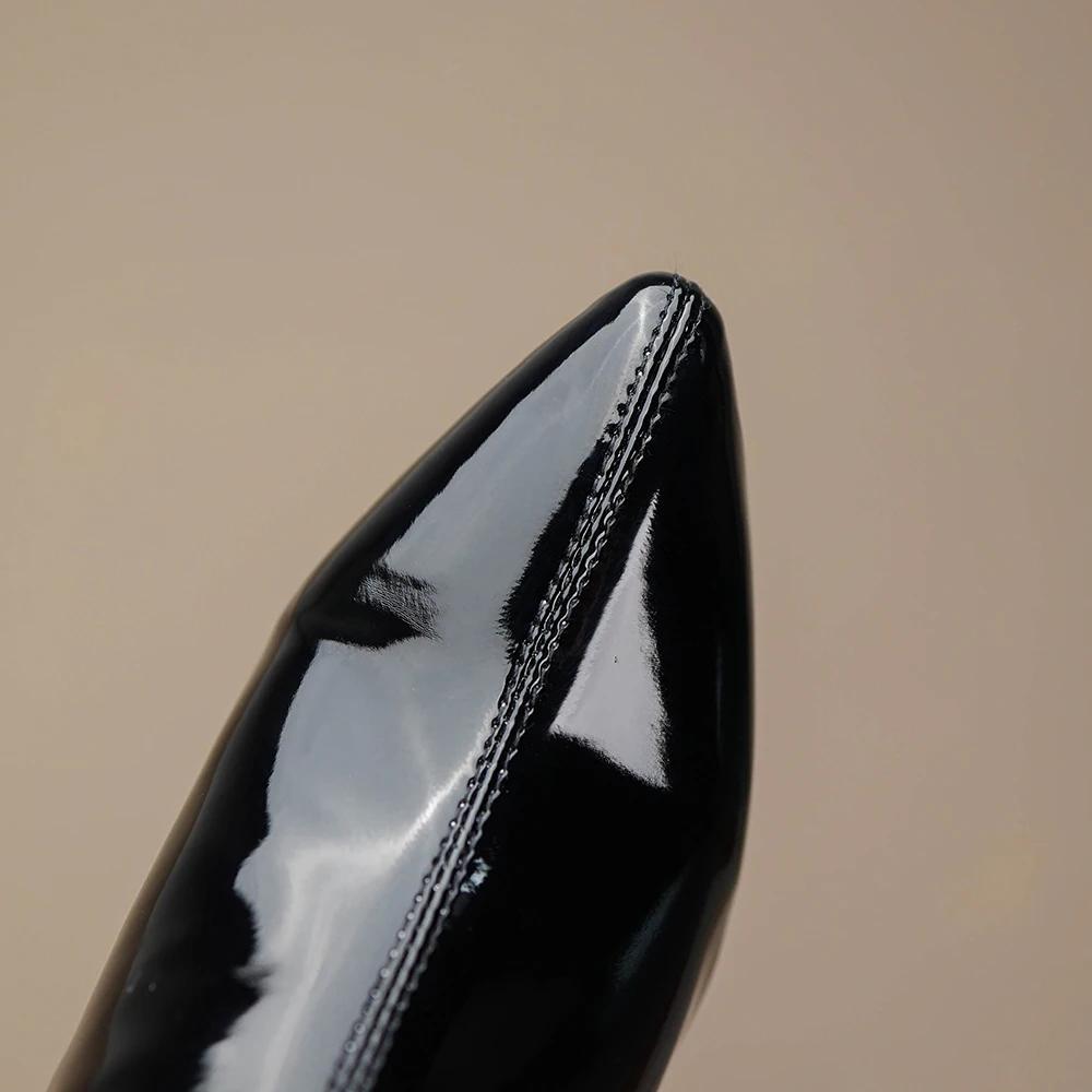 Черные Сексуальные Ботфорты Женские Массивный Высокий Каблук Женские Ботфорты До Бедра Патентная Кожа Длинные Сапоги Женская Обувь Размер 44