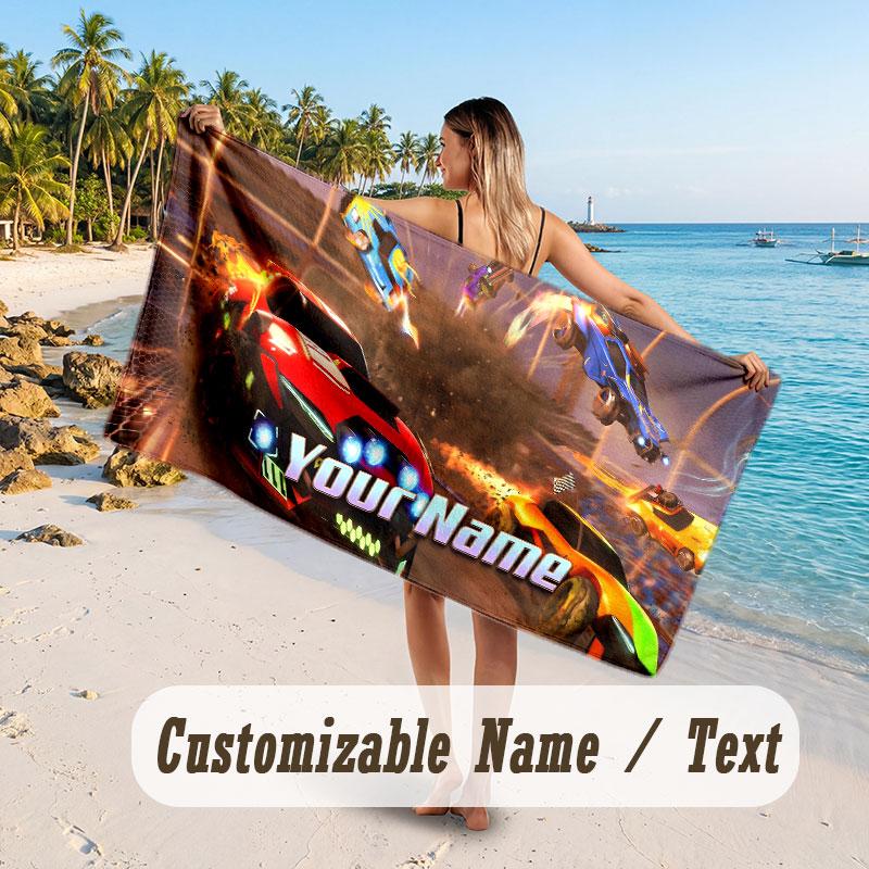 Personalized Beach Towel,Rocket League Custom Printed Name Text, Super Absorbent Towel For Beach Vacation