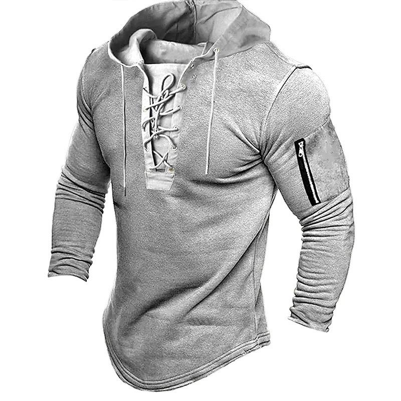 Men's Hooded Sweatshirt with Solid Color Tie Up for Sports and Leisure, Spring Autumn Clothing Accessories Hooded DL24
