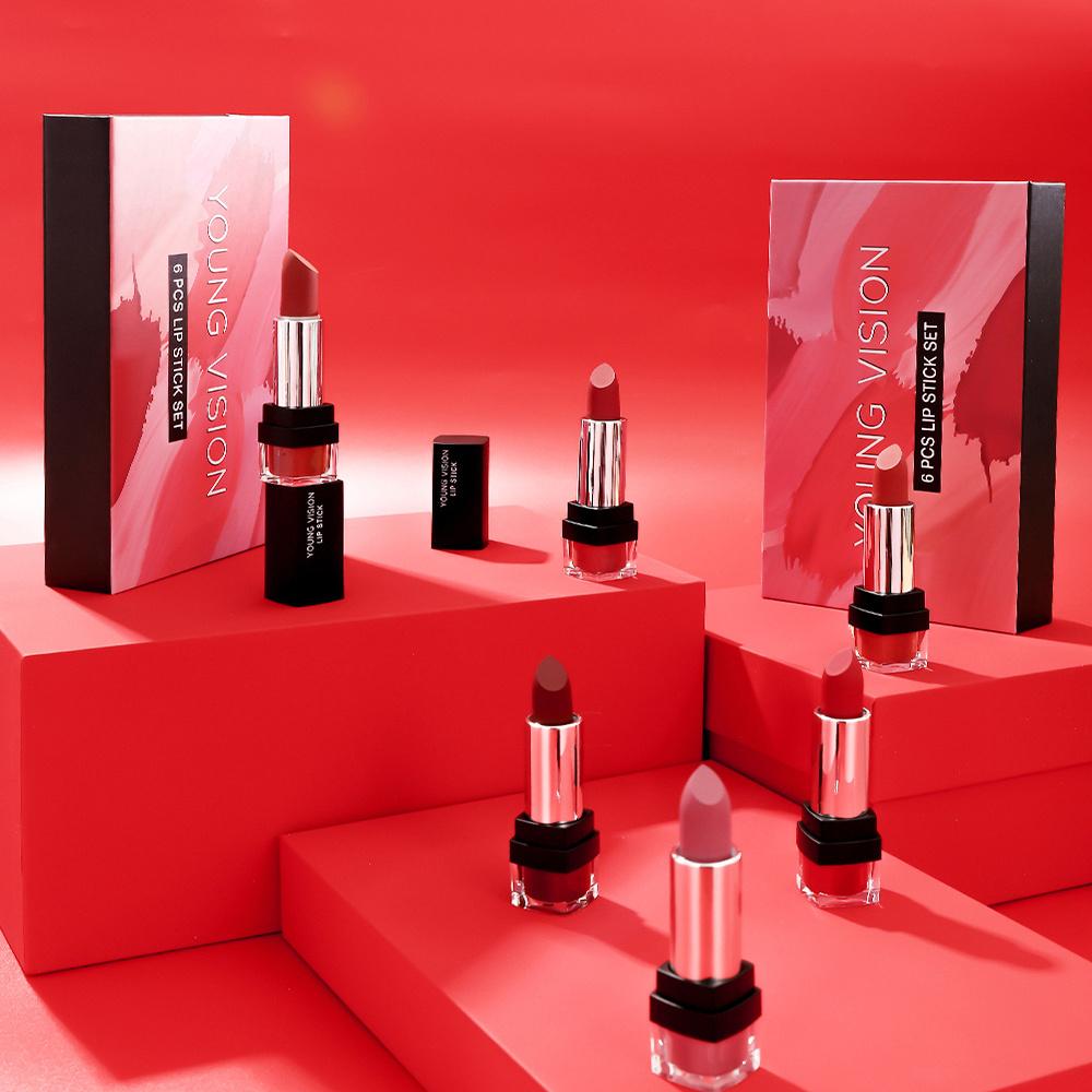 Шесть матовых помад, прочная, антипригарная, невыцветающая, водостойкая, бархатный набор цветов для губ с высоким содержанием пигментов, косметическая косметика