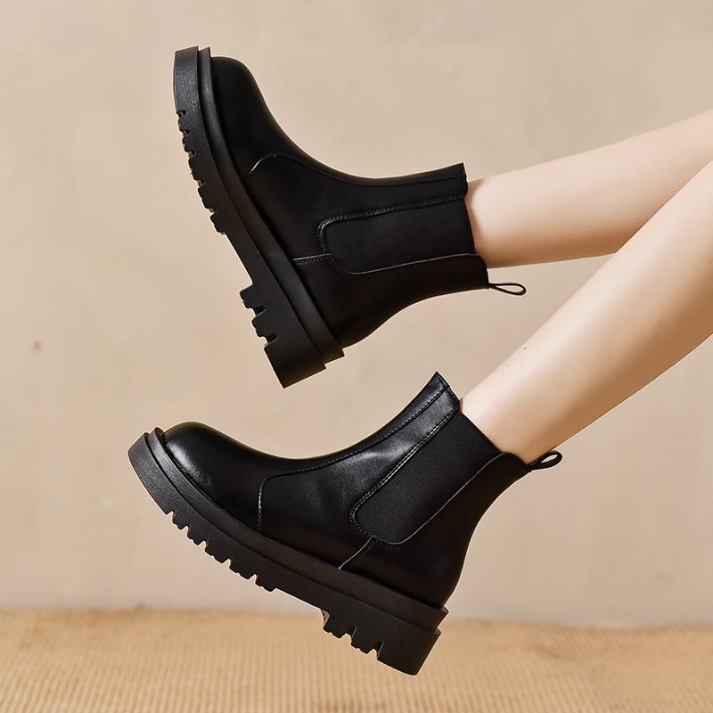 Мода женские модные ботинки челси на платформе смешанные цвета из искусственной кожи ботильоны для женщин 2024 осень эластичные короткие без застежек Botas Mujer