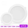 6pcs/lot Recessed Ceiling Light 6W 9W 12W 18W 24W Led Downlight 220V 3/4/6/8 Inch Round Led Panel Down Light Spotlight Lighting