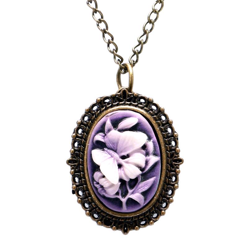 Женские ретро-часы с фиолетовым цветком и бабочкой, маленькие карманные часы, ожерелье, кулон, часы-брелок, подарок на день рождения для девочек