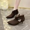 Зимние новые женские туфли на шпильках с острым носком короткие сапоги осенние корейские ботильоны популярные для женщин