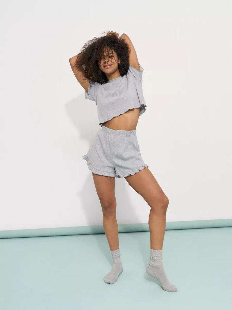 European & American Cross-Border Round Neck Top and Ruffle Hem Shorts Homewear Set - INS Style