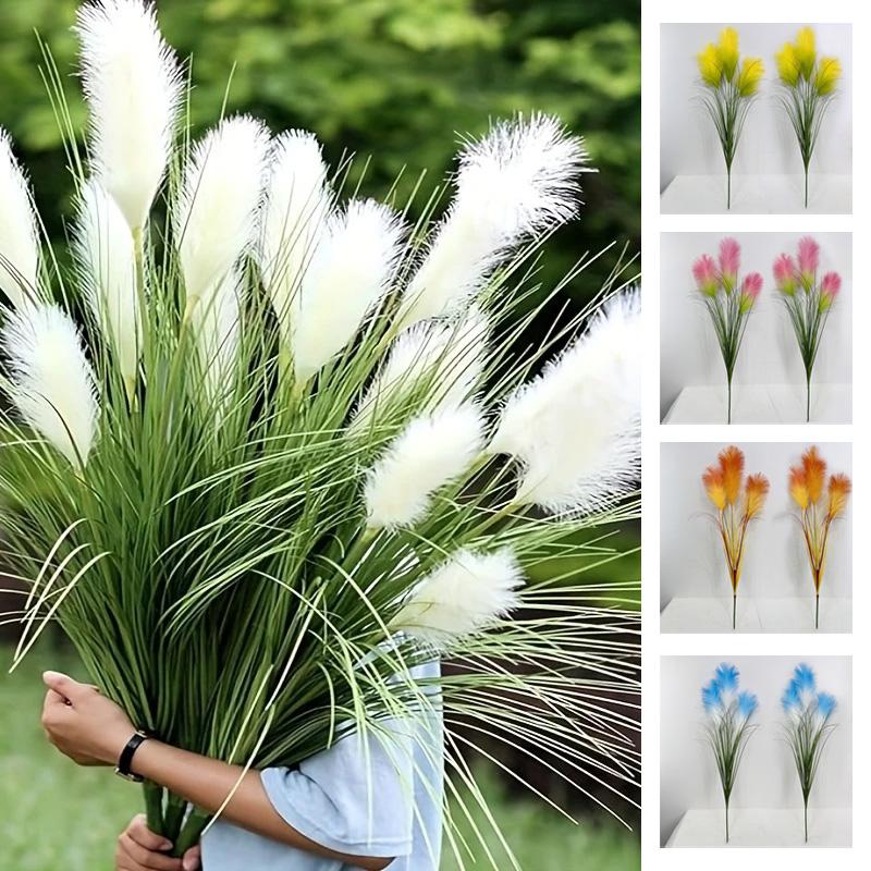 2 пучка шелковистой луговой травы 80 см, искусственные кустарники, всесезонное использование в помещении/на улице, большой букет тростника, декор для дома и сада, искусственные растения