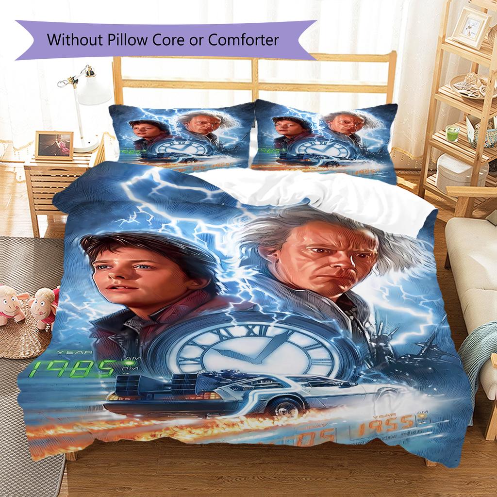 Back to Future Pattern Bedding Quilt Set Quilt Cover Pillowcase Home Decoration Gift (1 * duvet cover + 2 * pillowcase, without core)