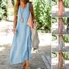 Летнее женское платье с V-образным вырезом без рукавов, свободный жилет до щиколотки, чистый цвет, пуловер трапециевидной формы, пляжное платье макси для отдыха