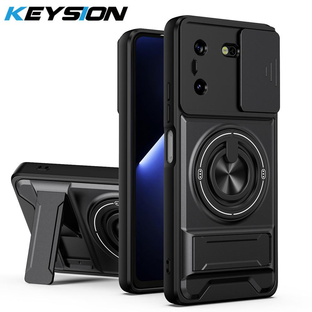 KEYSION Magnetic Phone Case for TECNO Pova 5 5 Pro 5G Slide Camera Lens Protection Upright Kickstand Ring Shockproof Back Cover