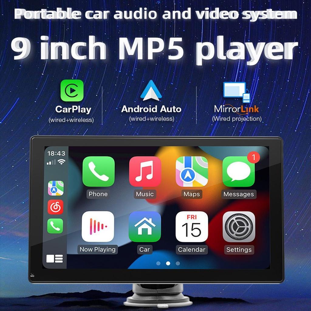 9-дюймовый сенсорный экран Автомобильный MP5-плеер Беспроводной Carplay/Android Авто Bluetooth Радио Многоязычная поддержка камеры заднего вида