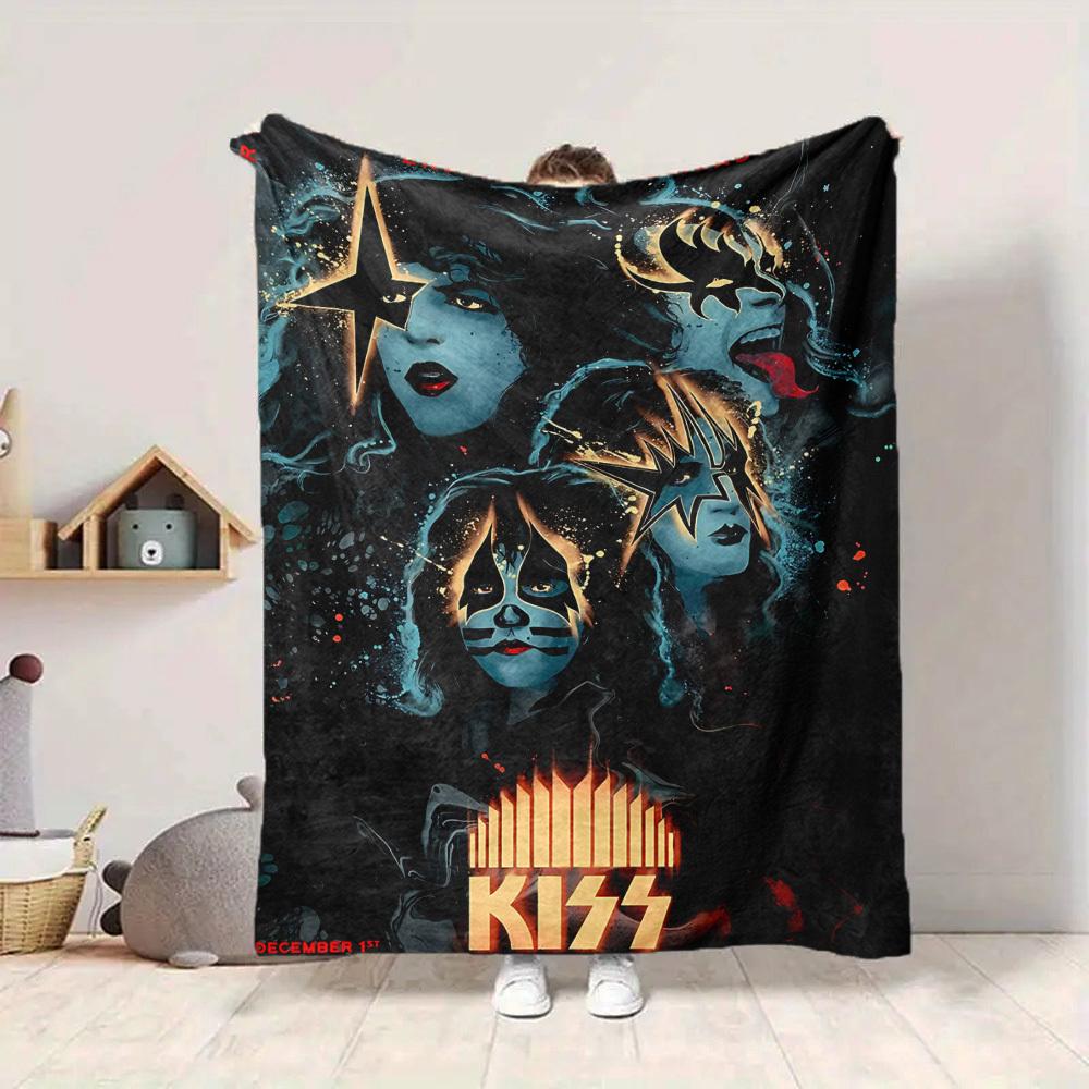 1 шт. Плед с изображением группы KISS, мягкий, для любого сезона, с ярким дизайном, идеально подходит для дома, путешествий и в качестве подарка, идеален для дневного сна и кемпинга