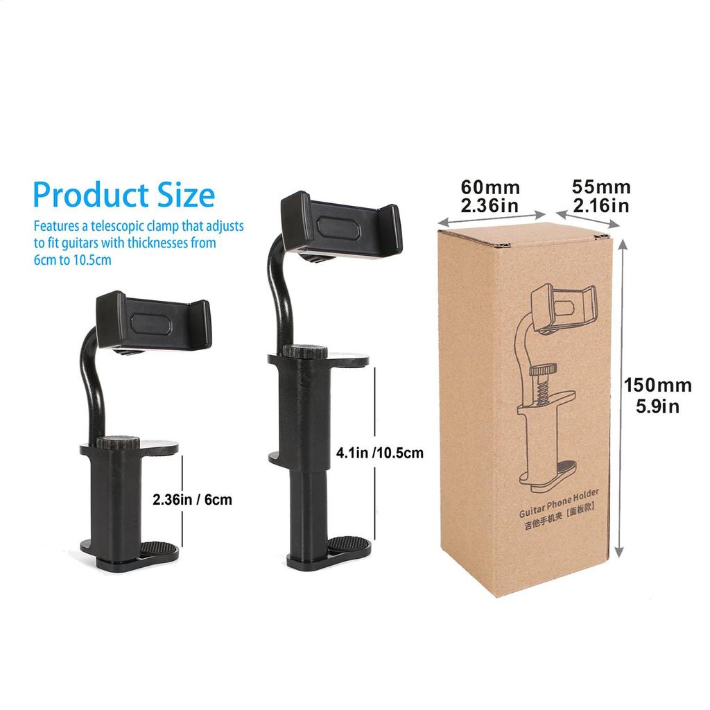 Guitar Phone Holder Hands-Free Phone Support Guitar Phone Stand Guitar Clip Smartphone Clip Clamp for Recording Video-Calling