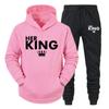 Lover Outfit Her QUEEN or His KING Printed Tracksuits Couple Hoodies Suits Hooded Sweatshirt and Sweatpants Two Piece Set S-4XL