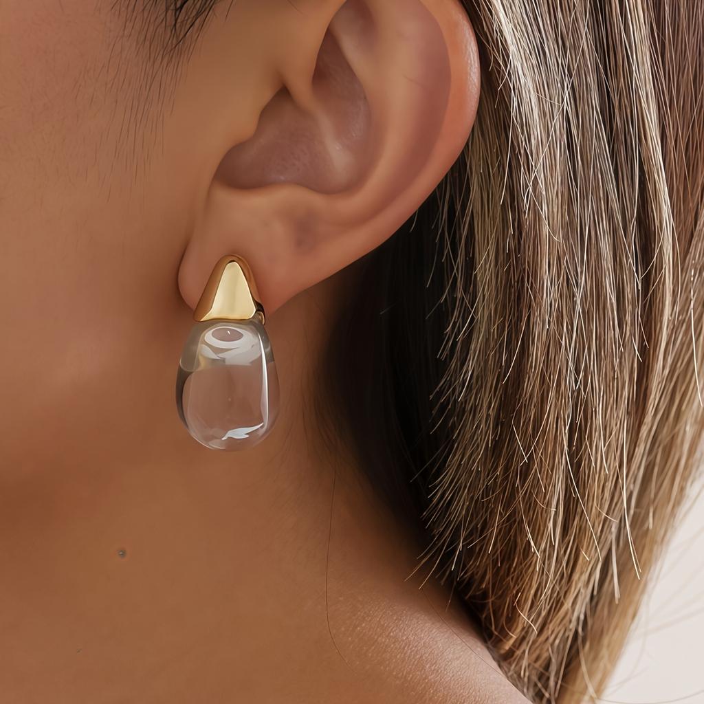 1 пара элегантных прозрачных серег-капель - Минималистичные шикарные подвески, Позолота KC для женщин, Повседневные и праздничные украшения