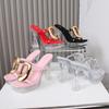 Подиумный стиль Блестящие Платформа Прозрачный каблук Женские шлепанцы Сандалии 12см Ультра Высокий каблук Летние Мюли Слайды Вечерняя обувь
