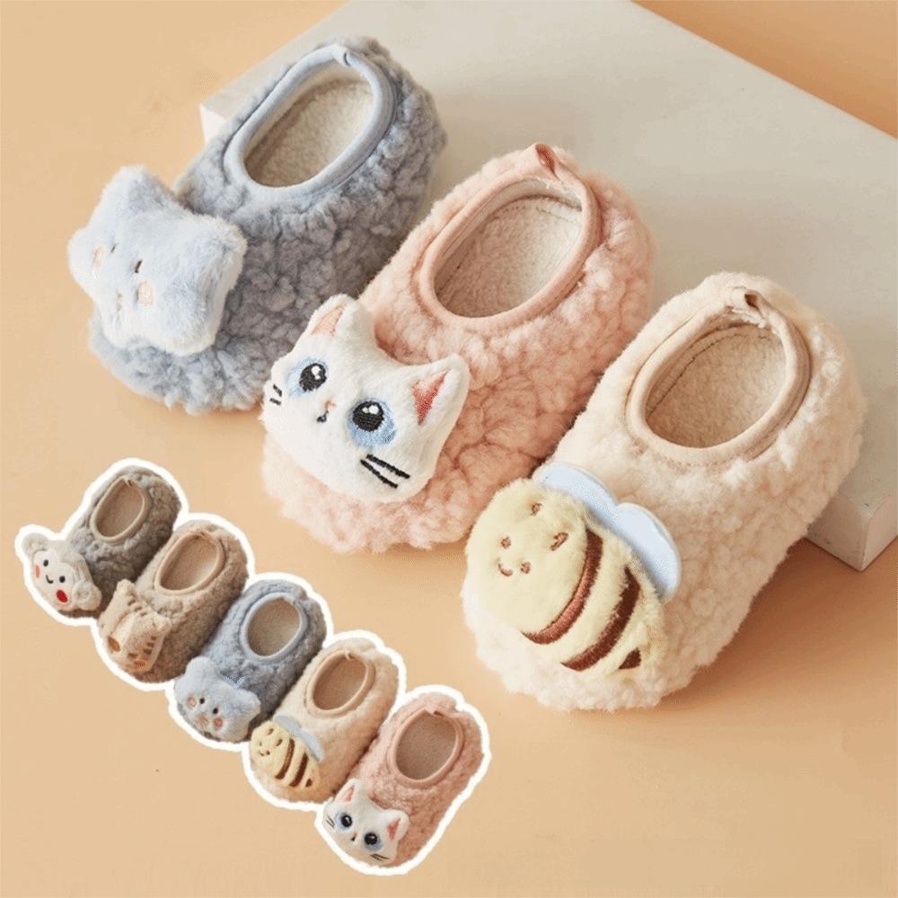 1 Pair Anti-slip Sole Toddler Sock Shoes Soft Plush Kids Shoes Baby Slippers  Walking Practice