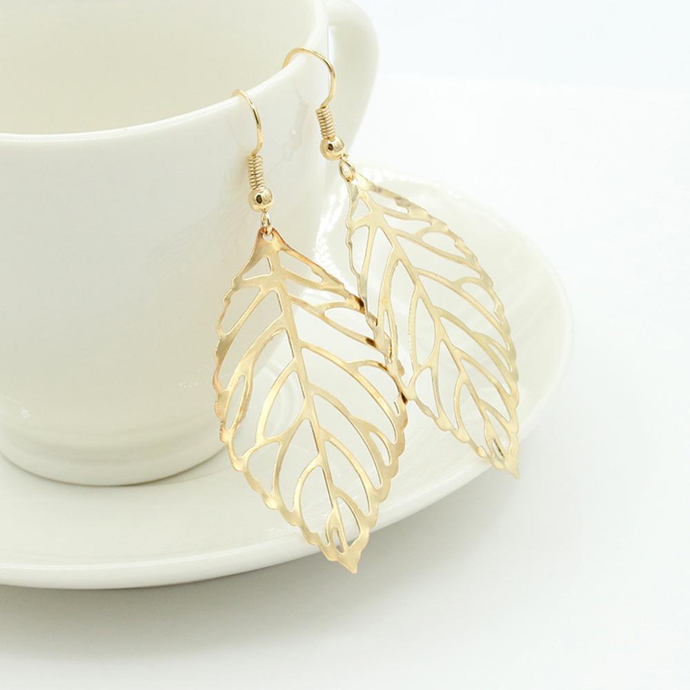 SUMENG 2024 New Fashion Jewelry Hollow Metal Leaf Dangling Long Statement Drop Earrings For Women Gifts
