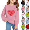Свитшоты с круглым вырезом для девочек, детские топы с принтом на День святого Валентина