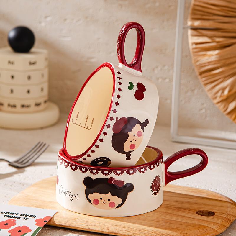 Керамическая чашка для завтрака, чашка для молока и овсянки, изысканная кофейная чашка в стиле ретро, мультяшная, милая, с креативным дизайном питомца