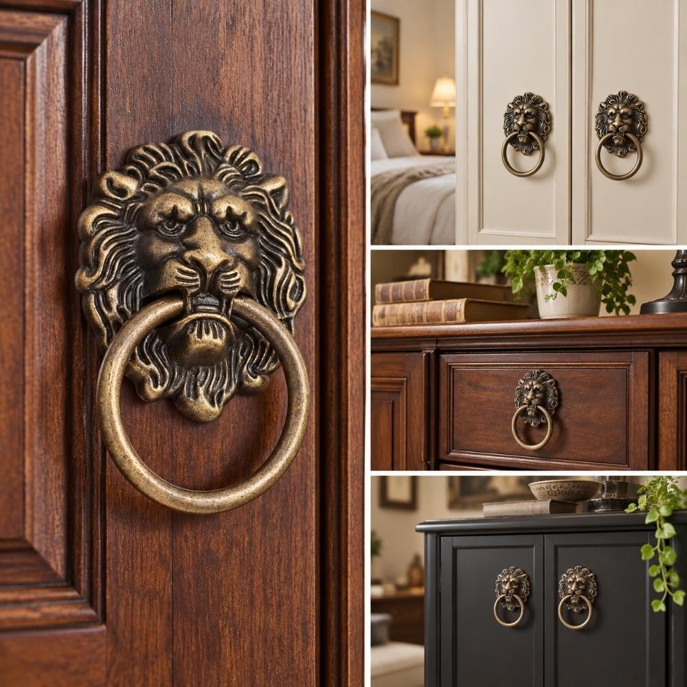 10pcs Metal Material Lion Head Pulls 1.57 x 2.68 Inch Drawer Pull Handles For Cabinets