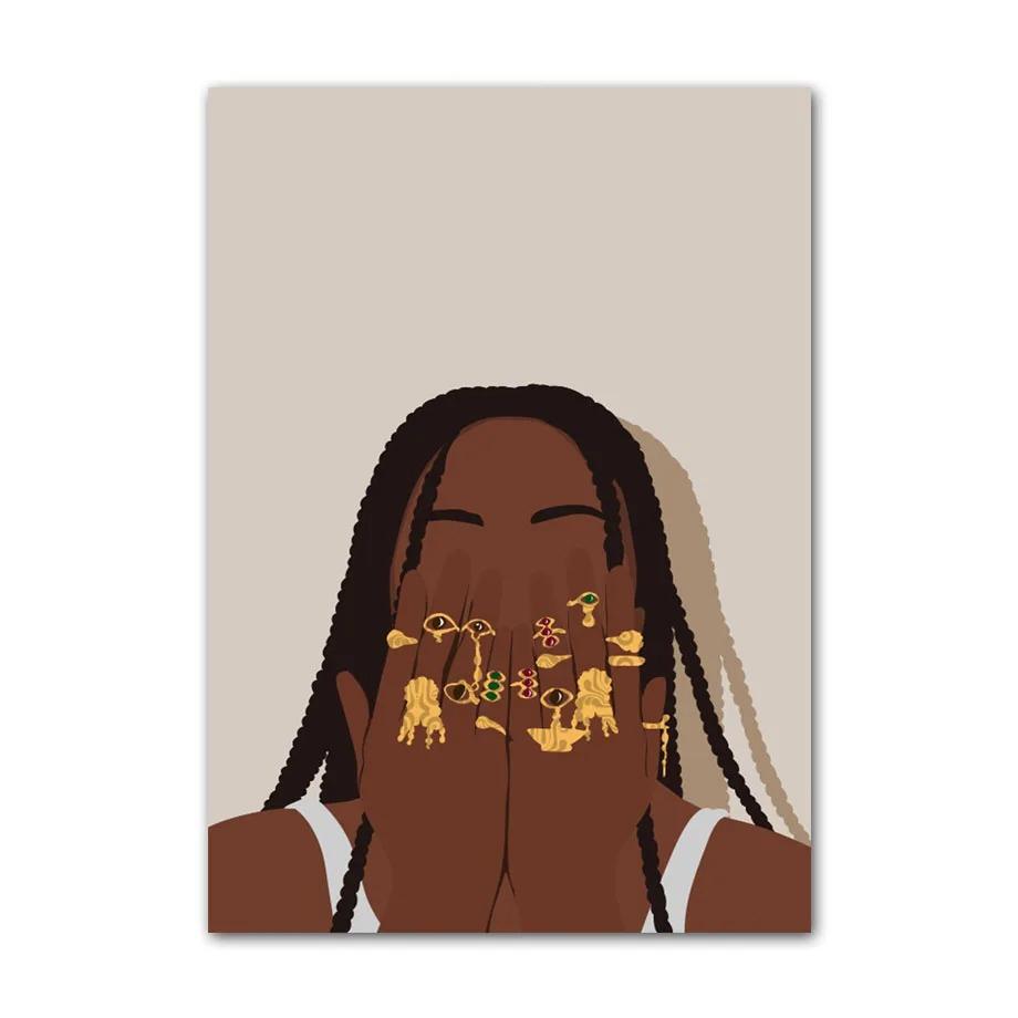 Черное искусство Мода Хип-хоп Девушка Маникюр Ювелирные изделия Губы Постер Африканская Черная Женщина Красивые Ногти Живопись Картинки Гостиная Салон Красоты Декор