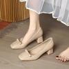 Square Head Single Shoes Women's Thick Heel Retro Autumn 2025 New Versatile Light Mouth Bow To Work Medium Heel High Heels