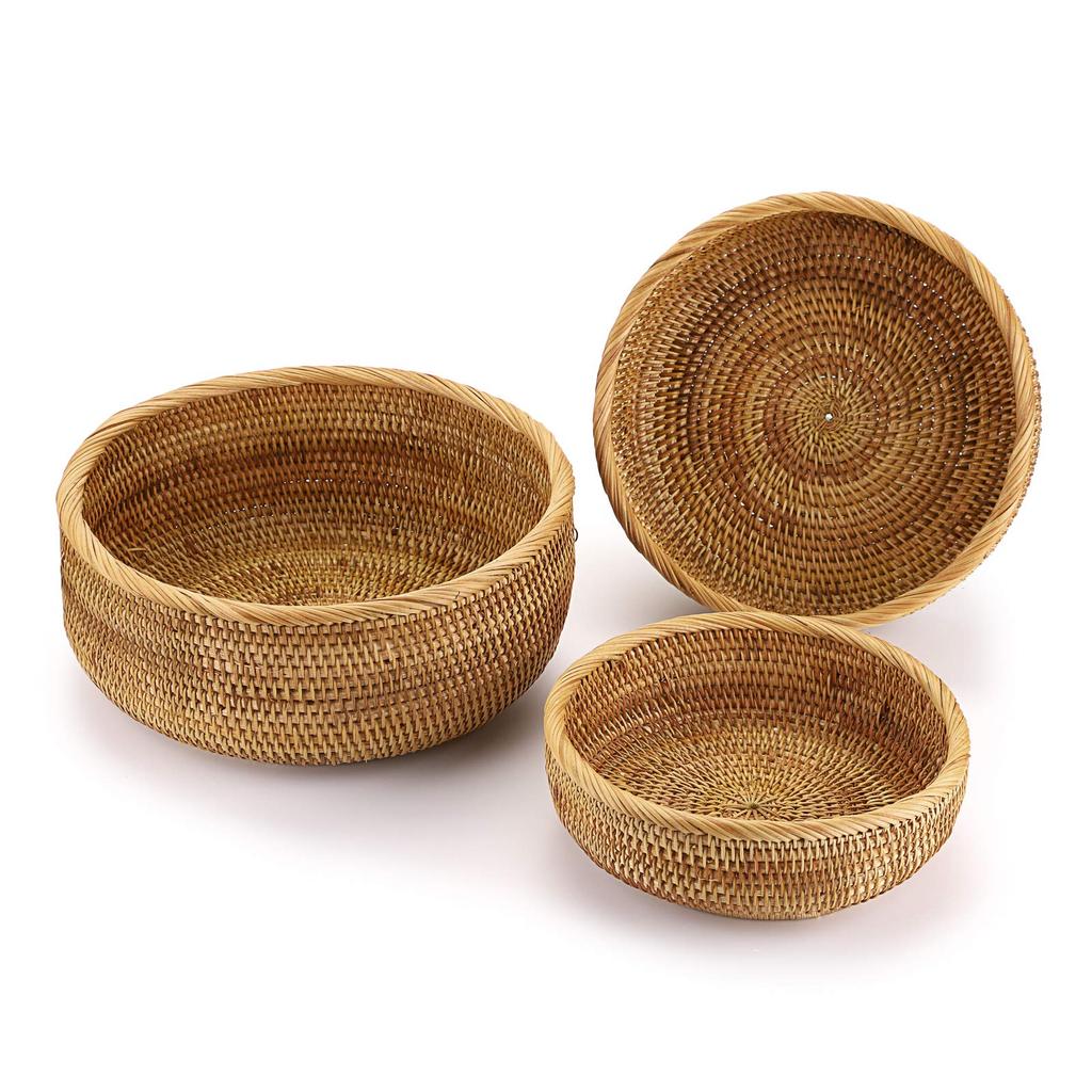 Sumnacon Handwoven Natural Rattan Storage Baskets, Set of 3
