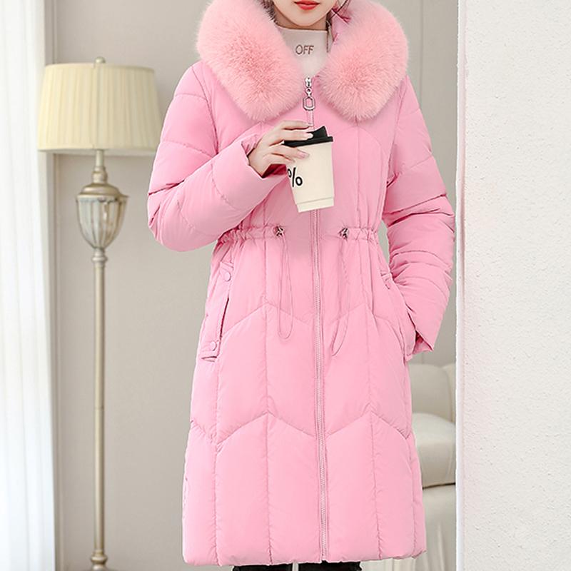 Fashion Women's Warm Winter Coats Hooded Elegant Faux Fur Collar Lady Jackets Thick Long Parkas