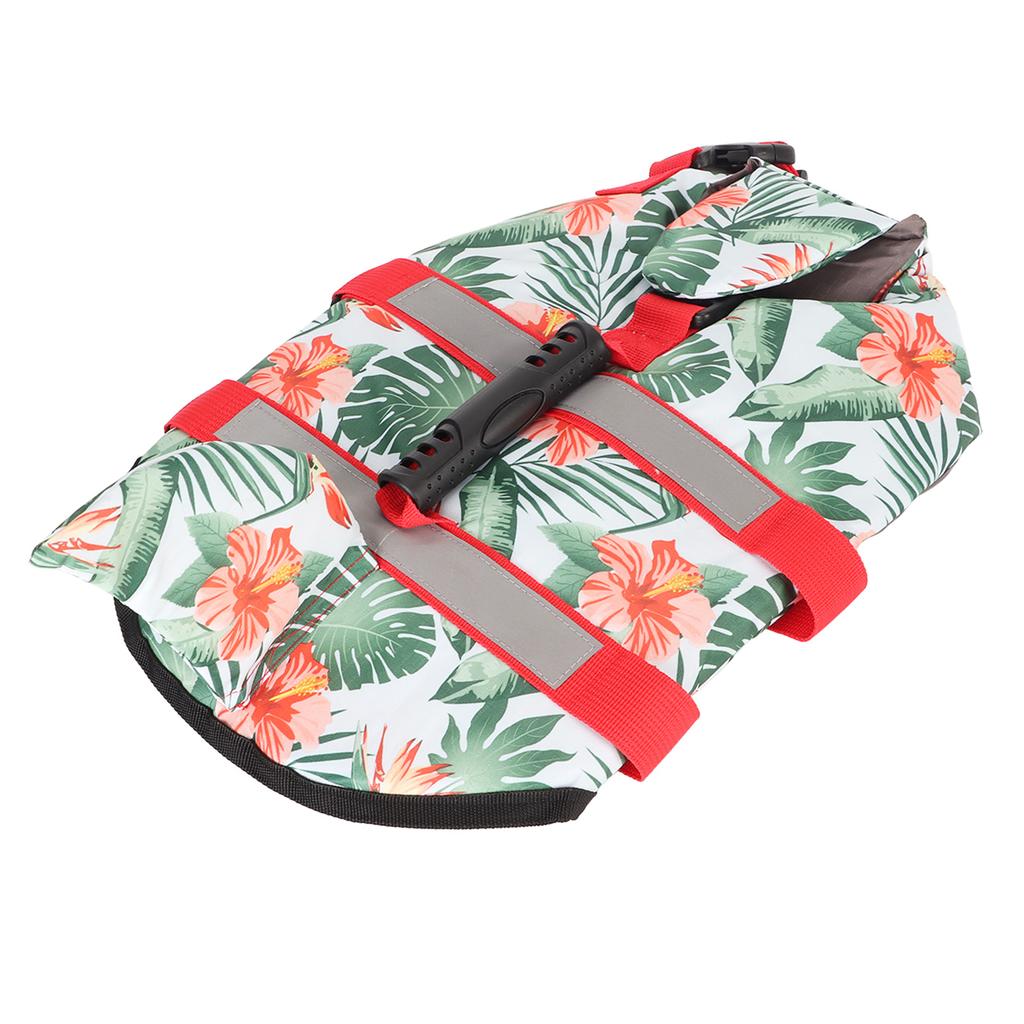 Dog Life Jacket Hawaiian Style Reflective Stripe Loop and Hook Design Superior Buoyancy Pet Life