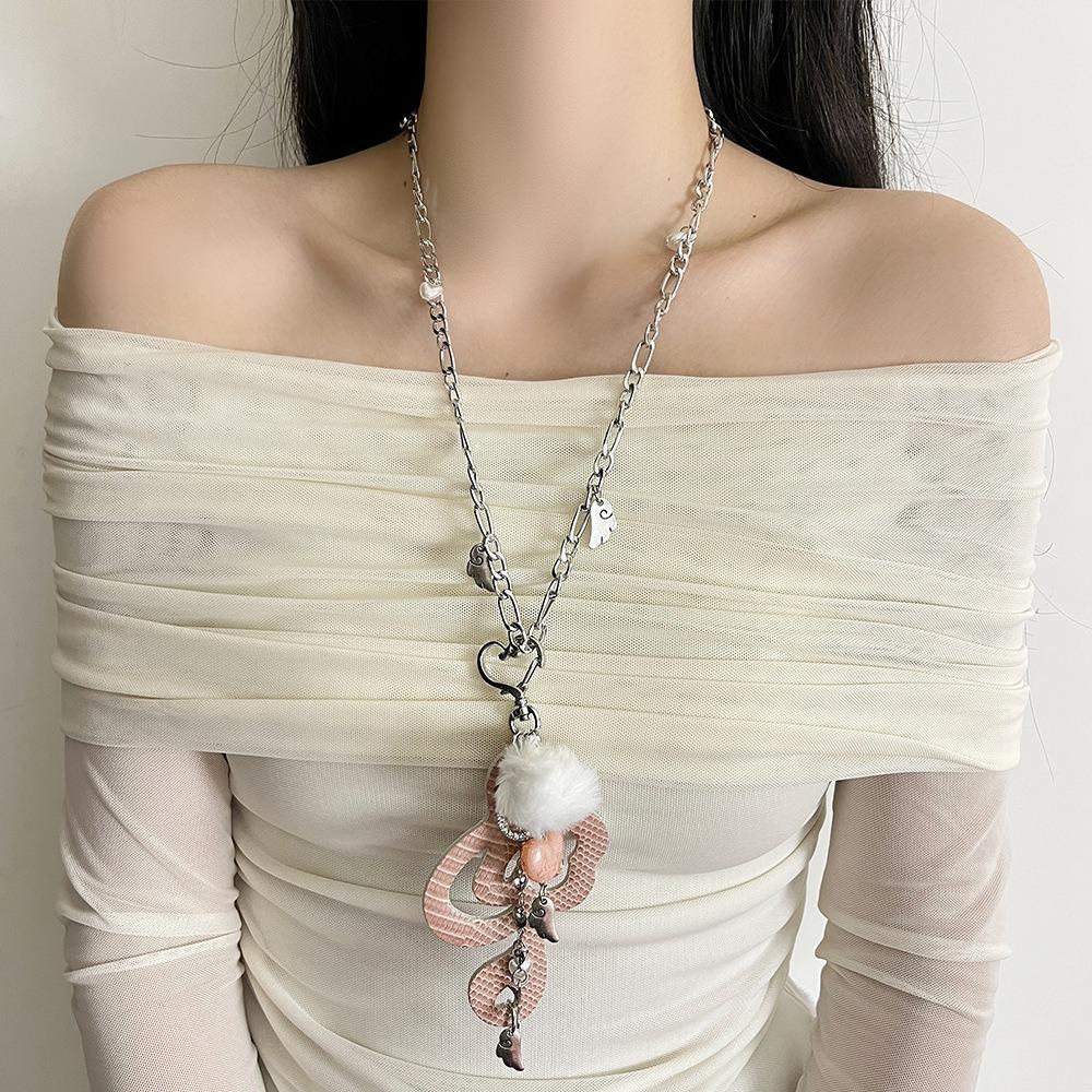 Ювелирное изделие Ожерелье с подвеской в виде сердца Y2K Меховой шарик Крыло Цепочка Чокер Ожерелье с музыкальными нотами Субкультура