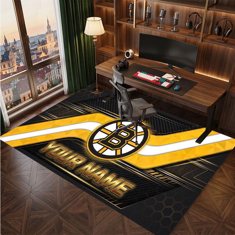 Boston Bruins Personalized Crystal Velvet Carpet, Customized Name Text Soft Anti‑Slip Rug for Living Room Bedroom