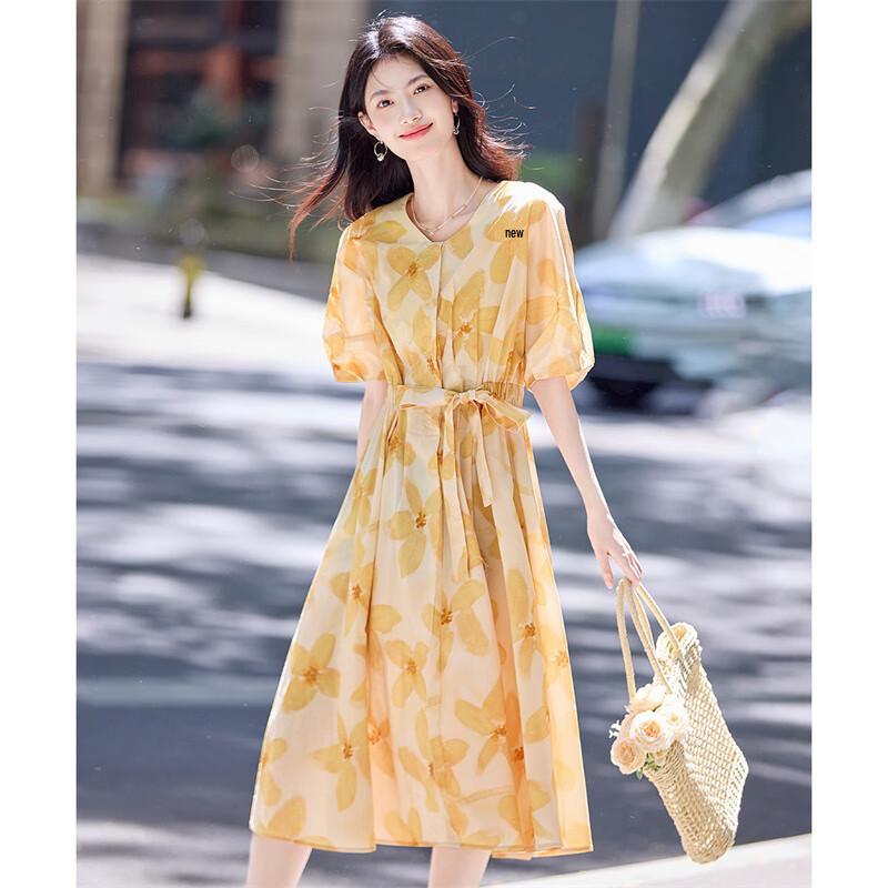 Шанцзинское женское летнее хлопковое миди-платье А-силуэта с принтом