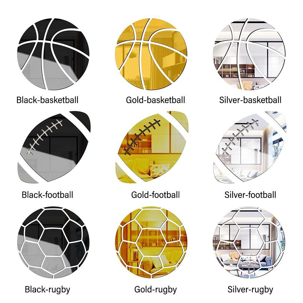 1Set Modern Style 3D Basketball/Football/Rugby Shaped Mirror Wall Sticker Gold/Silver/Black Wall Art Waterproof PVC Mirror Decal