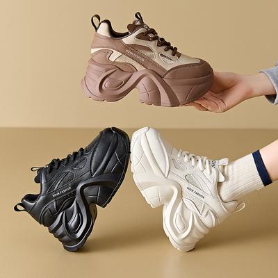 Модная спортивная обувь на толстой подошве для женщин на осень и зиму, высококачественная повседневная обувь с увеличением роста и универсальные кроссовки «папины кроссовки»