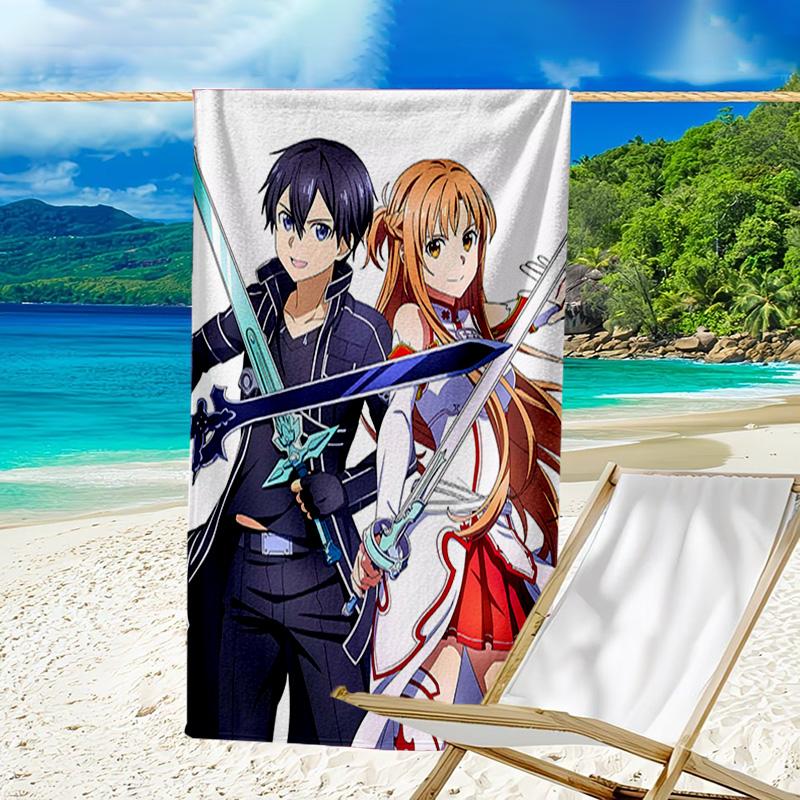 1pc Sword Art Online1 Beach Towel, Beach and Seaside Swimming Pool Equipment, Fashion Pattern, Rectangular, Travel Essentials