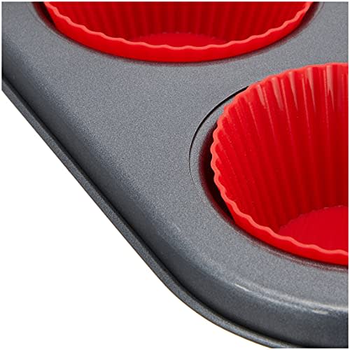 PEARL METAL Bakemaid Silicone Muffin Pan, 6 Cavities, with Silicone Cups, D-6588
